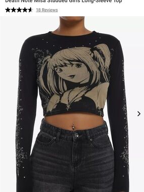 Hot Topic Black Cropped Long-Sleeve Anime Graphic Top